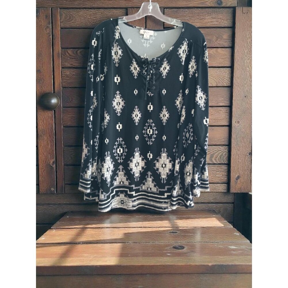Style & Co Boho Southwest Tunic Top Lace Up Print Soft Comfy Jersey Sz 3X